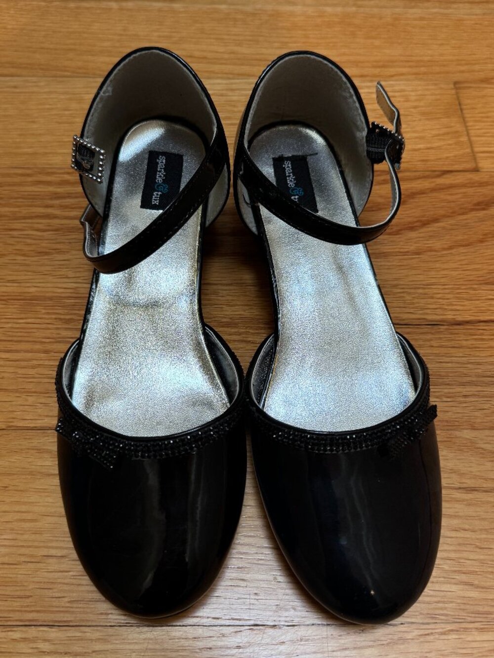 BRAND NEW Sparkle & Tux Girls Strapped Black Heel with Bow - Girls Size 5